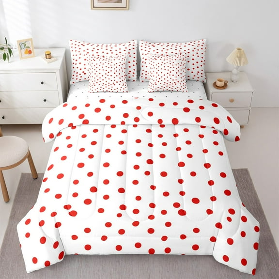 Manfei Cartoon Polka Dots 7-Piece Twin Bedding Sets,Fashion French Style Bedding Comforter Set,Hotpink White Sheet Sets For Children,Breathable Home Decor Reversible