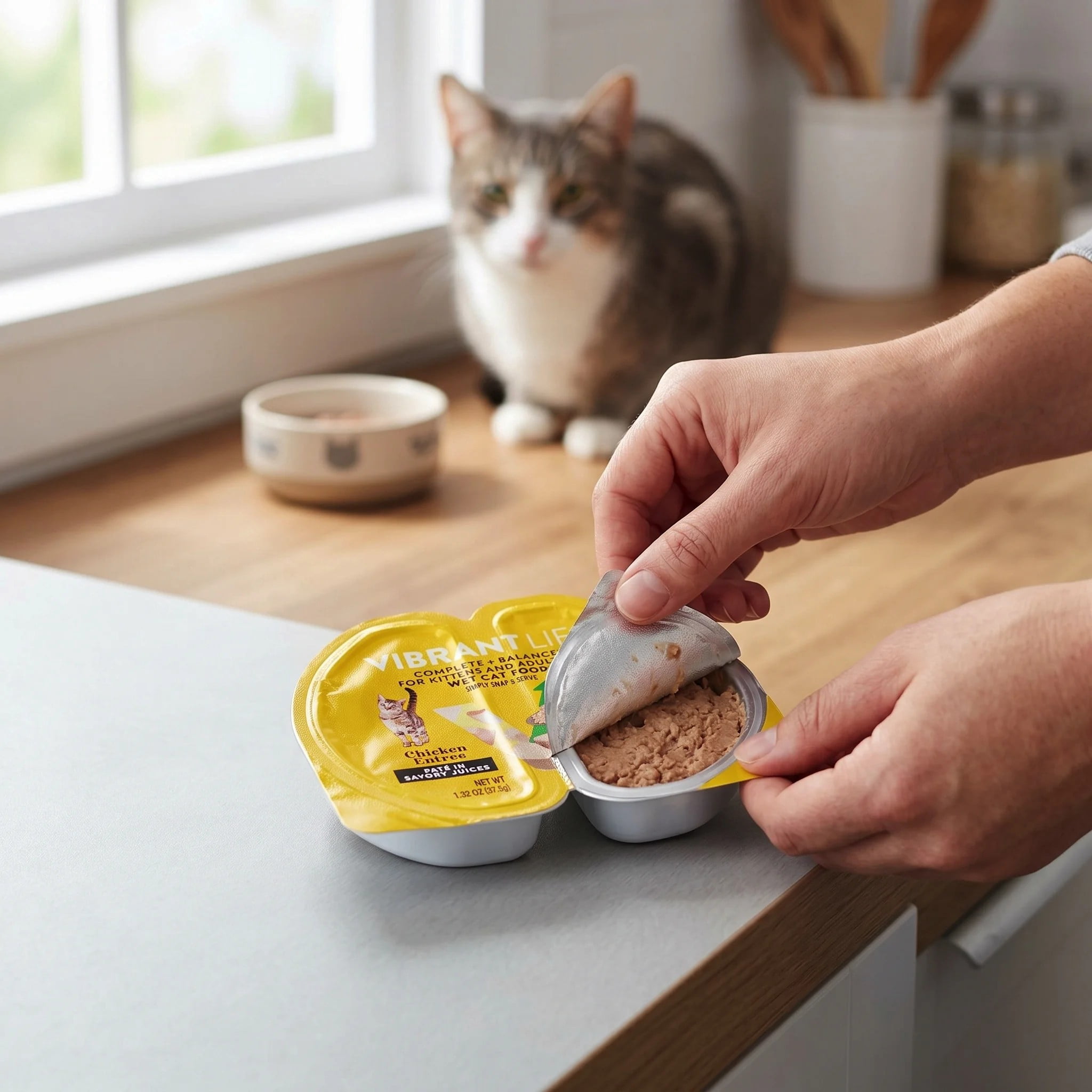 (2 pack) Vibrant Life Chicken Pate in Savory Juices Wet Cat Food, Grain-Free, 2.64 oz Split Tray