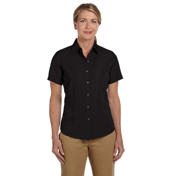 Harriton M560W Women's Barbados Textured Camp Shirt-Black-3XL