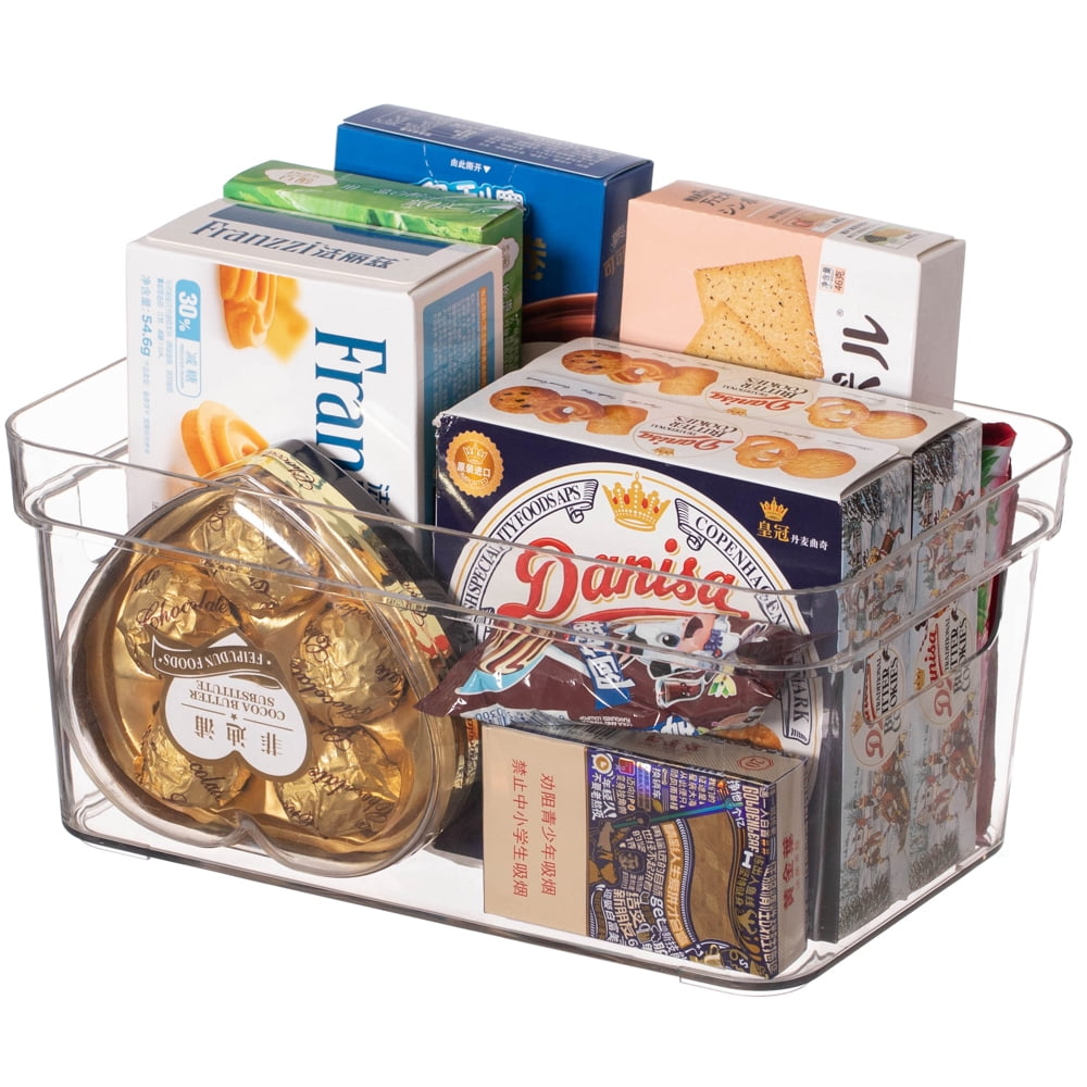 Basicwise Clear Storage Container with Lid For Kitchen Pantry Cabinet & Fridge Storage For Organizing Snacks Produce Supplies Or Essentials Durable Bin For Home Dorm Apartment Or Office Use, Small