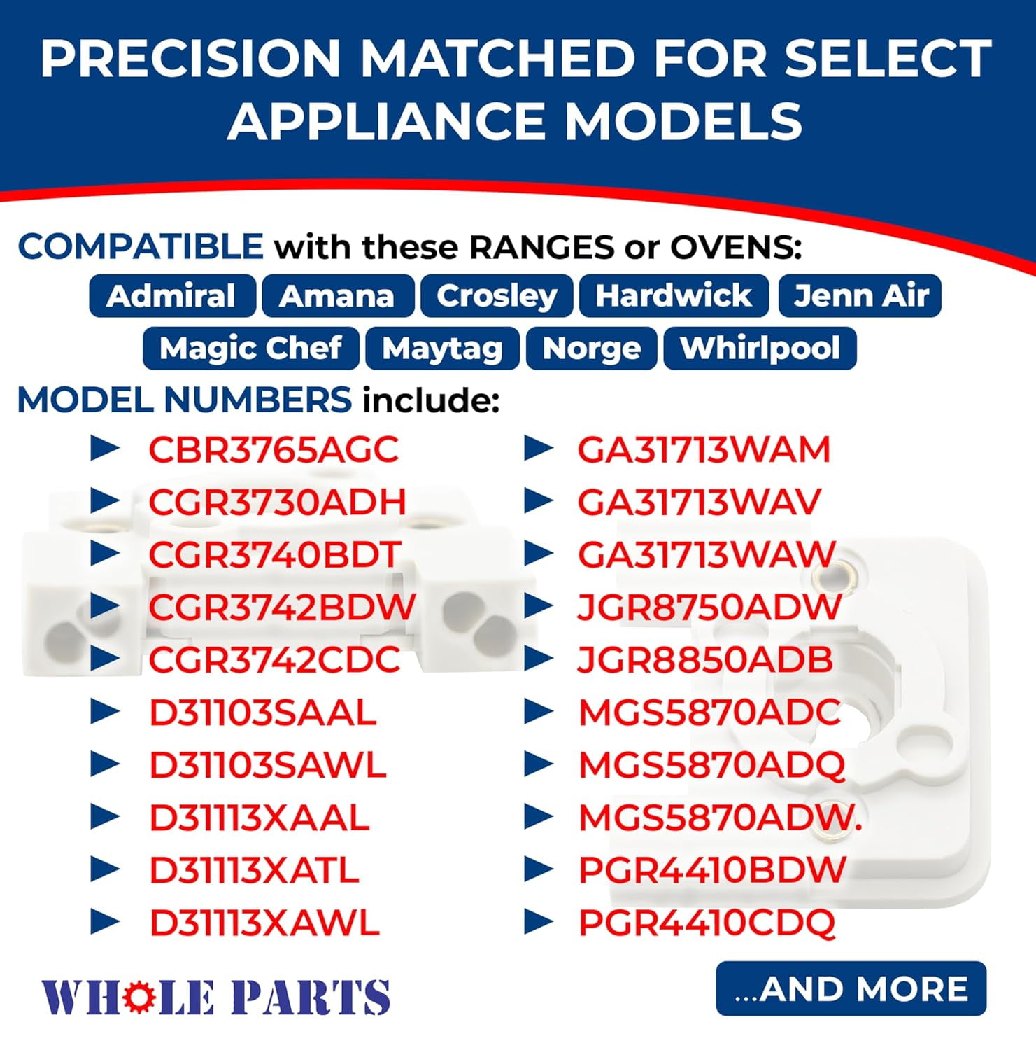 Whole Parts Range Oven Igniter Switch Part# WP74007095 - Replacement & Compatible with Some Maytag, Magic Chef, Jenn Air, Admiral, Norge, Hardwick, Crosley, Amana and Whirlpool Ranges or Ovens