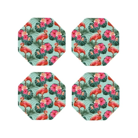 

Matuu Palm Leaves Flamingo for Cup Coasters Set of 4 Leather Coasters Desk Coasters for Office Measures 4” x 4”-Octagon
