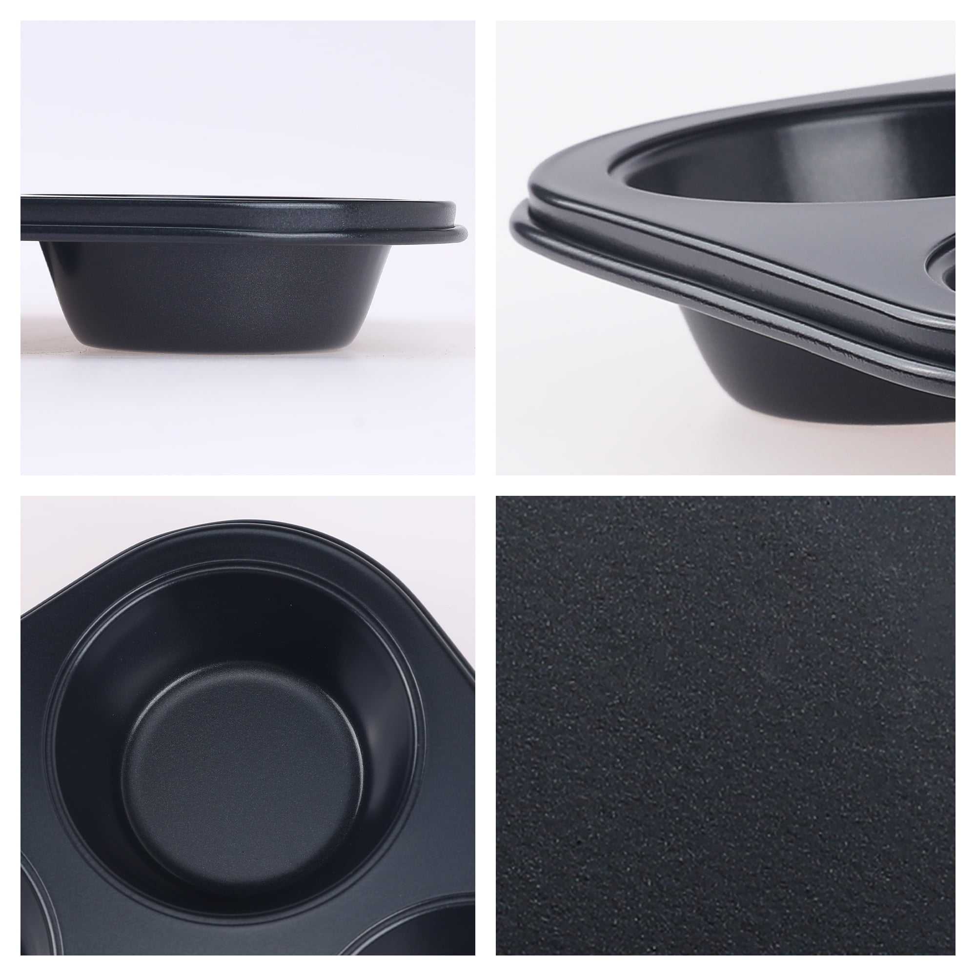 Unique Bargains Nonstick Cake Pan 12 Cups 3 Pack Black 10.4*7.1*1.2in