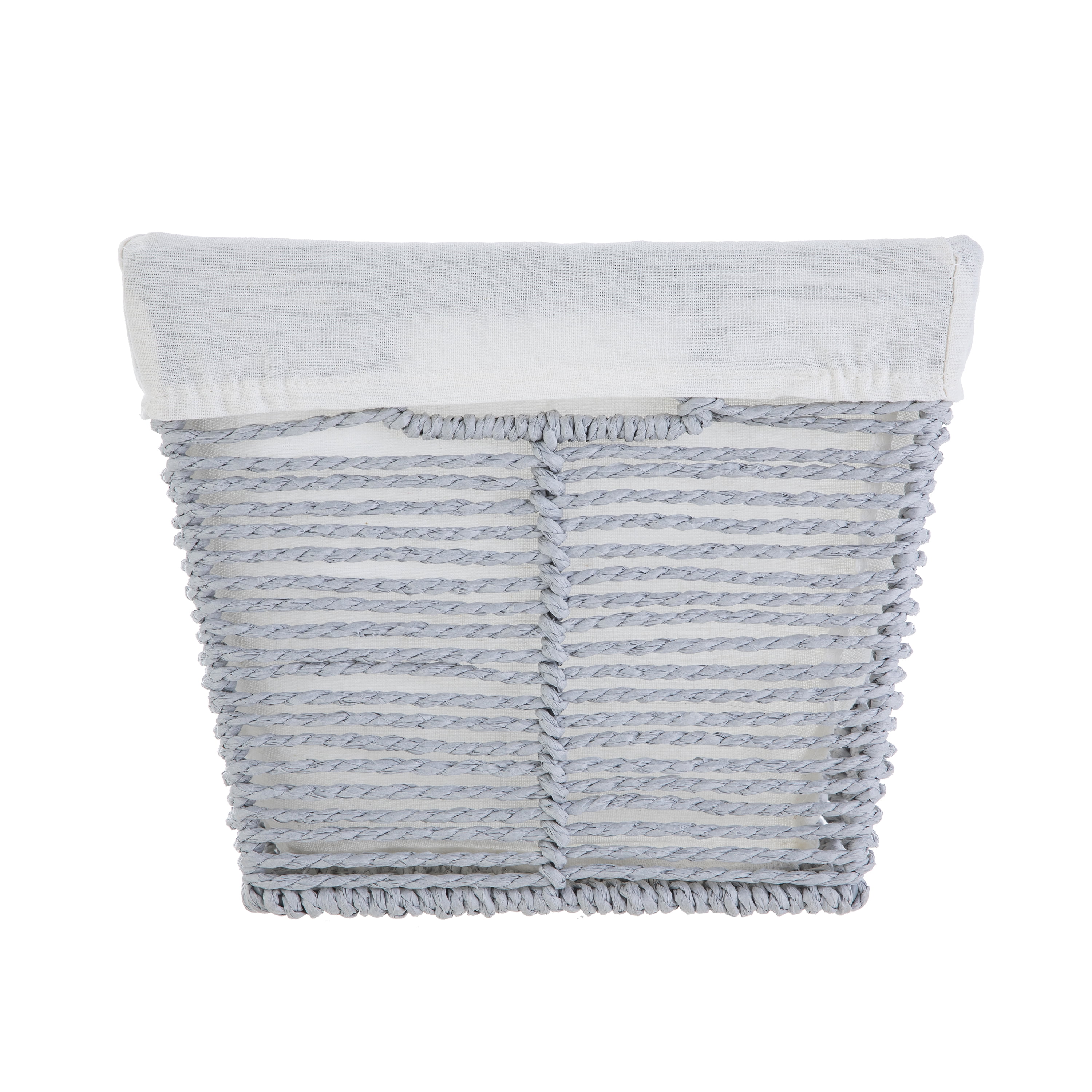 Mainstays Large Gray Twisted Paper Rope Decorative Storage Basket with Removable Liner, 16 in x 9.7 in x 13.4 in