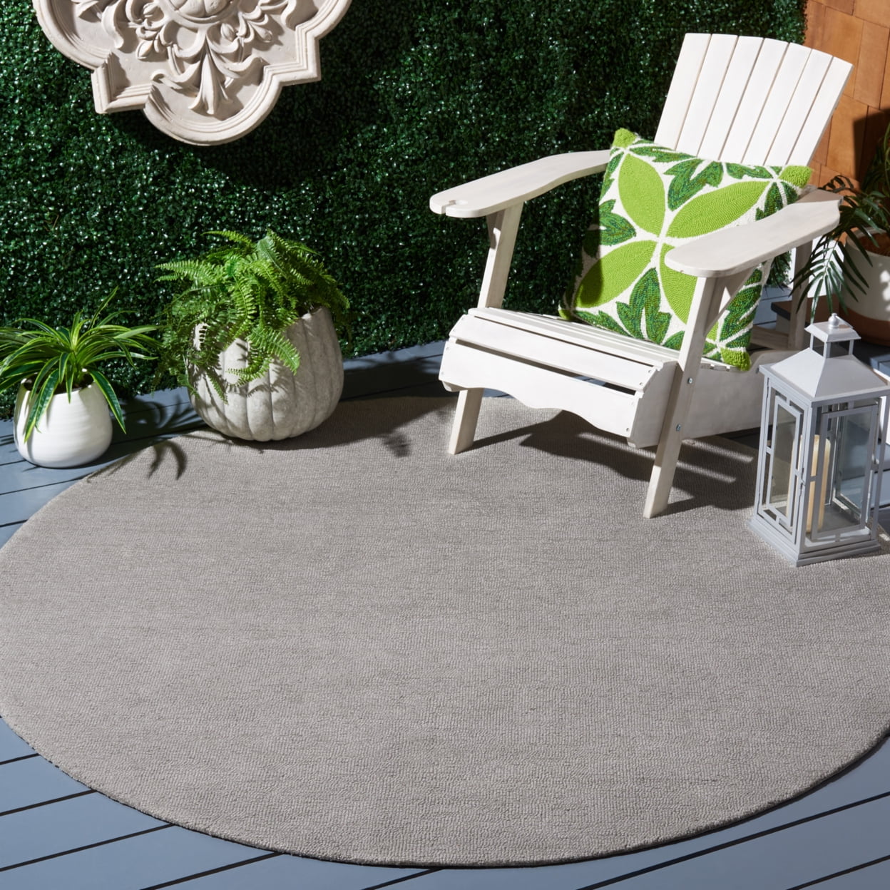 SAFAVIEH Outdoor Micro-Loop Garrett Solid Indoor/Outdoor Area Rug, Grey, 6' x 6' Round
