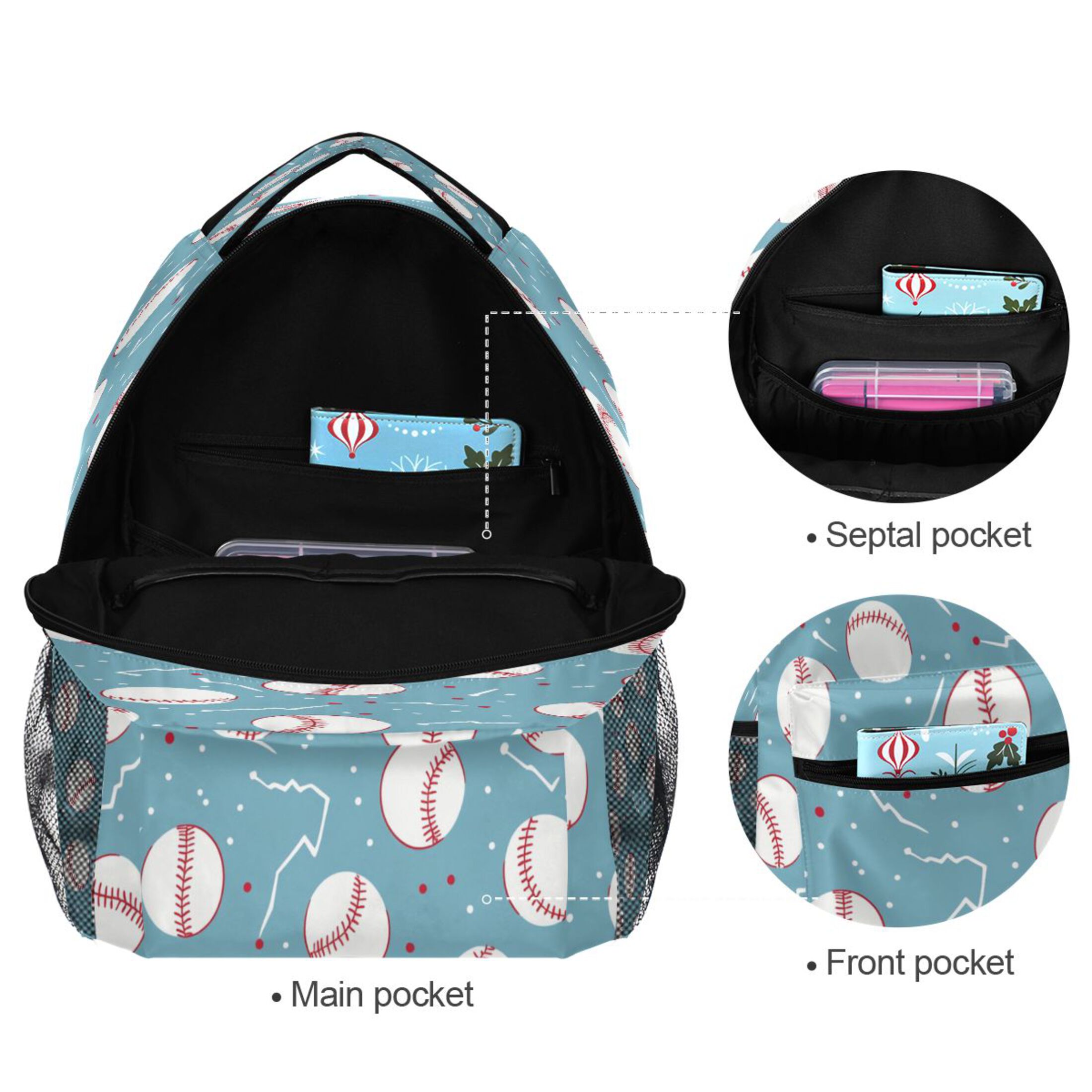 DIXRUYEE Backpack Schoolbag Baseball Blitz Pattern 15L/18L 2-SIZE
