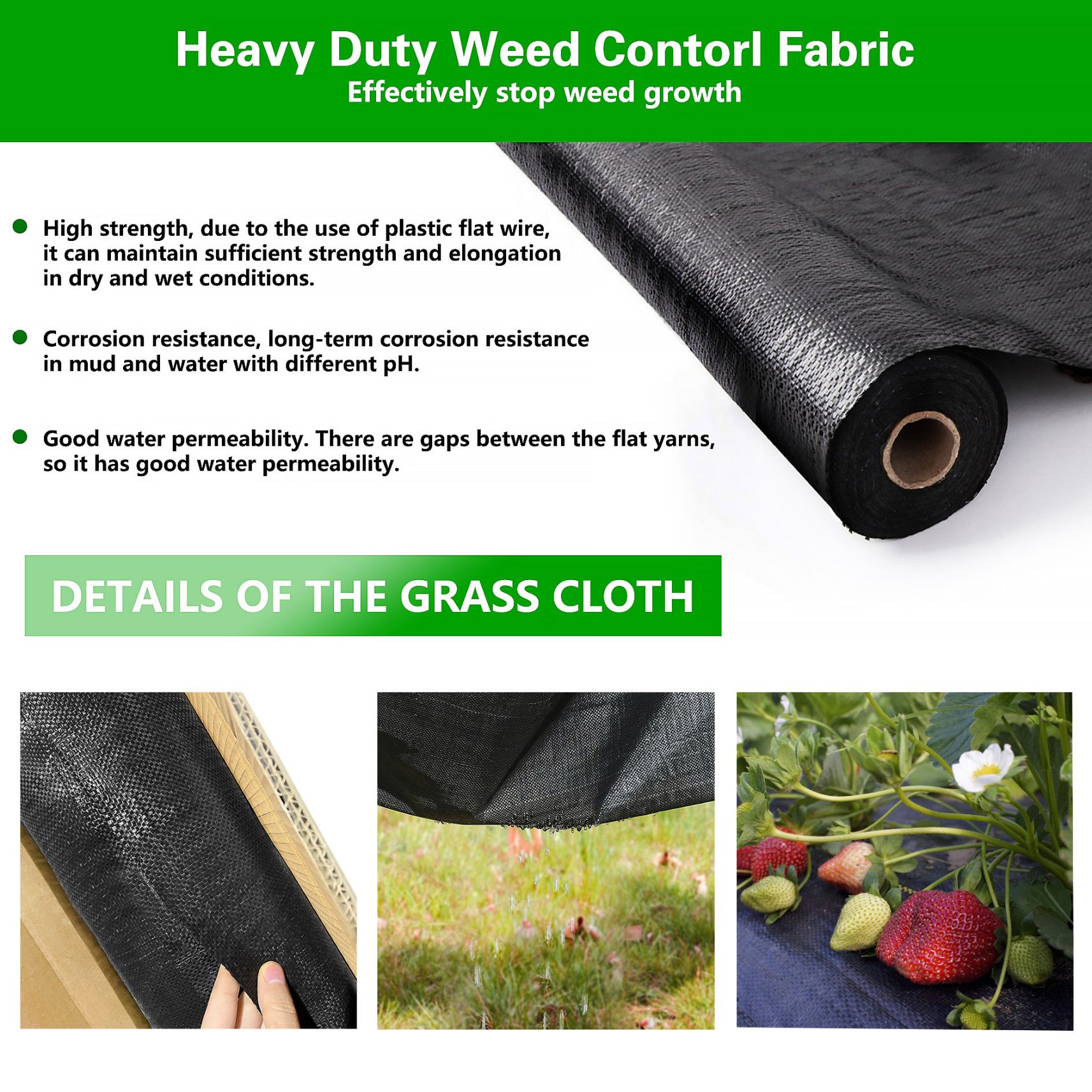 Garden Weed Barrier, Heavy-duty Landscape Fabric Ground Cover Durable Polyethylene Cloth Premium Weeds Control Mat Easy Setup for Gardening, Soil Erosion Control, and Other Outdoor Projects