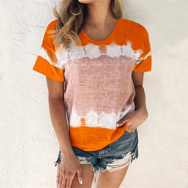 SMihono Hauts pour Femmes Été Décontracté Mode Blouse Ample Imprimé Tie-Dye Col Rond T-Shirt Chemises Blouse Imprimé Tee Oversize T-Shirt pour Femmes 2023