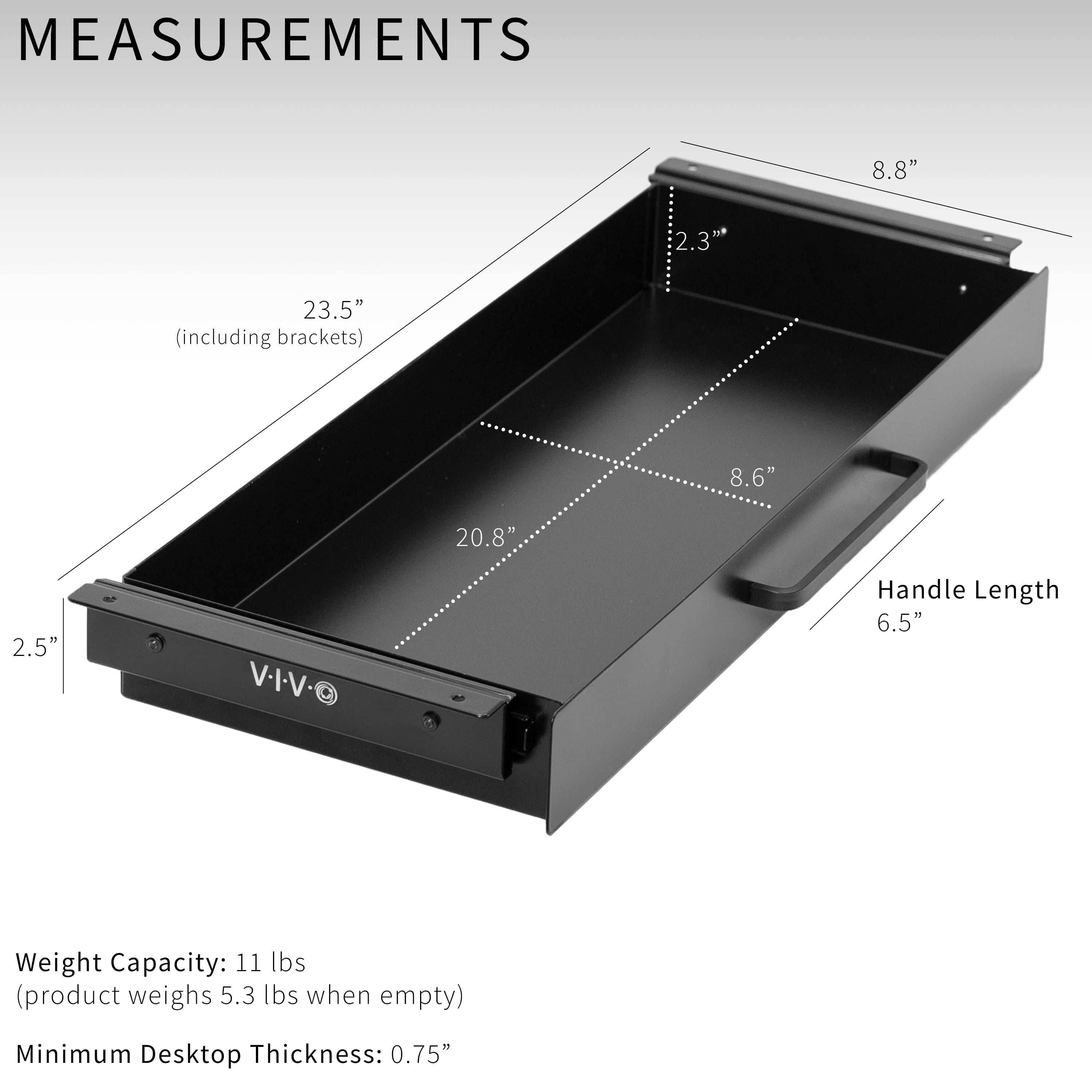 VIVO Black 22" Space Saver Sliding Under Desk Storage Drawer with Pull Handle
