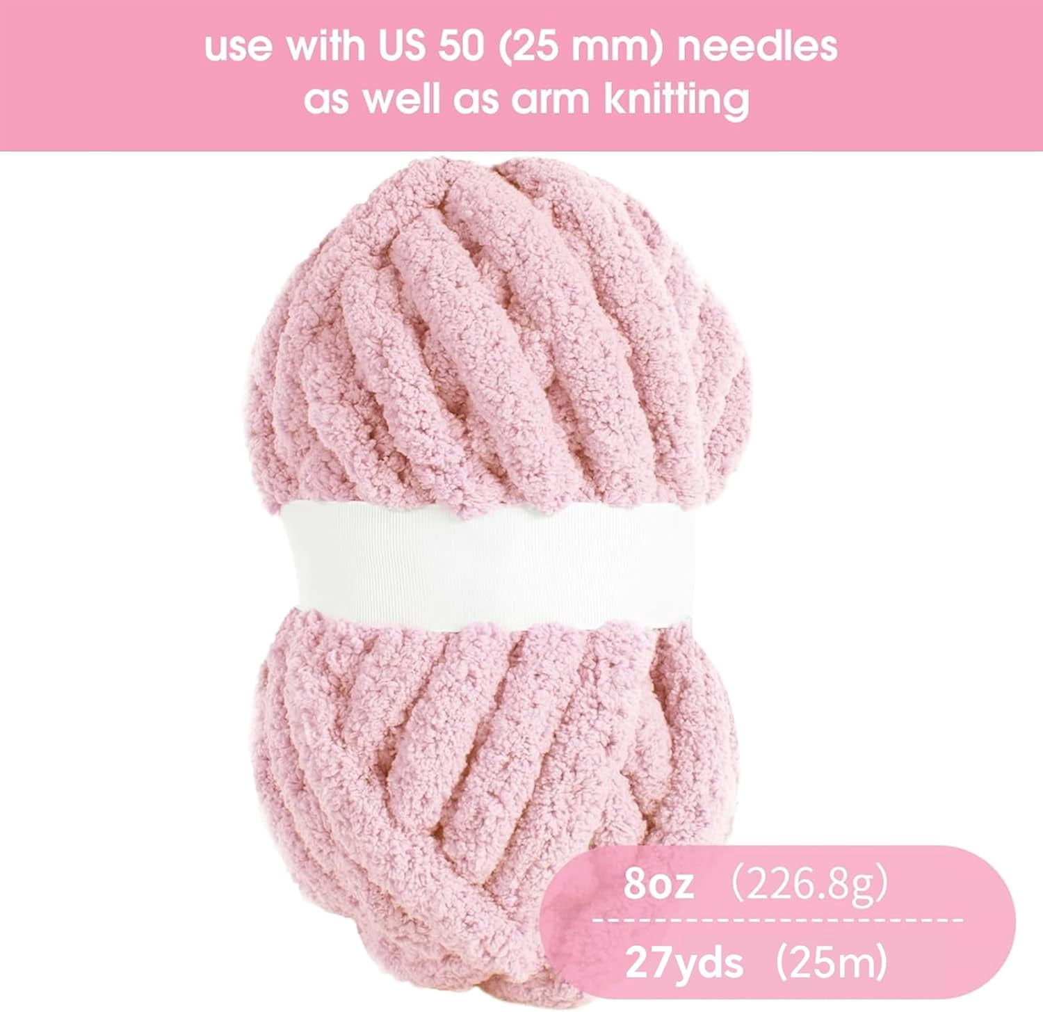 Hombys Pink Chunky Chenille Yarn for Crocheting and Knitting, Super Bulky Yarn for Blankets, Soft Plush, 8 Jumbo Packs (27 yds, 8 oz Each)