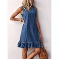 thumbnail image 6 of Women's Denim Sleeveless Mini Dresses Crew Neck Tank Ruffled Sundresses Dress for Beach Summer Blue S, 6 of 9
