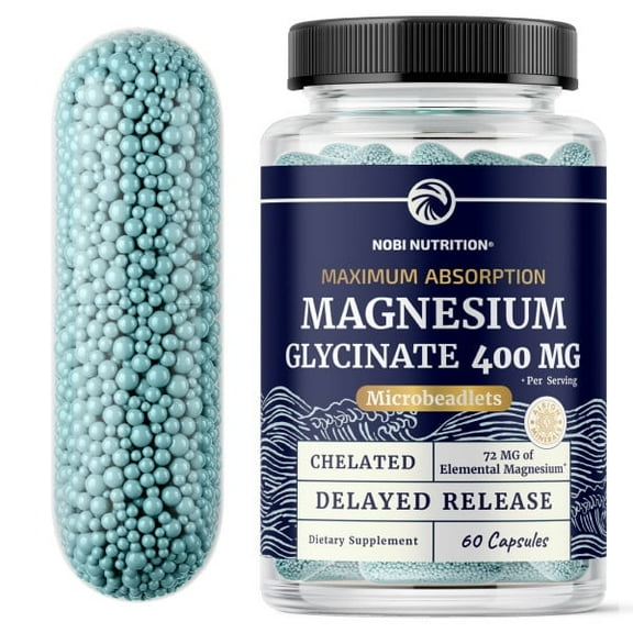 Magnesium Glycinate Supplement | Advanced Microbeadlets Chelated for Maximum Absorption | 400mg Magnesium Bisglycinate Powder for Women & Men | 60 Ct