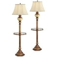 thumbnail image 2 of Kathy Ireland Hyde Park Vintage Rustic Floor Lamps with Glass Tray Tables 65" Tall Set of 2 Bronze Nightlight Beige Fabric Bell Shade for Living Room, 2 of 6