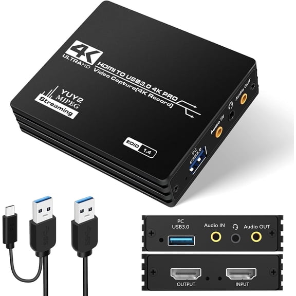 Zecamin 4K UHD Video Capture Card with USB A to USB A/USB C Cable