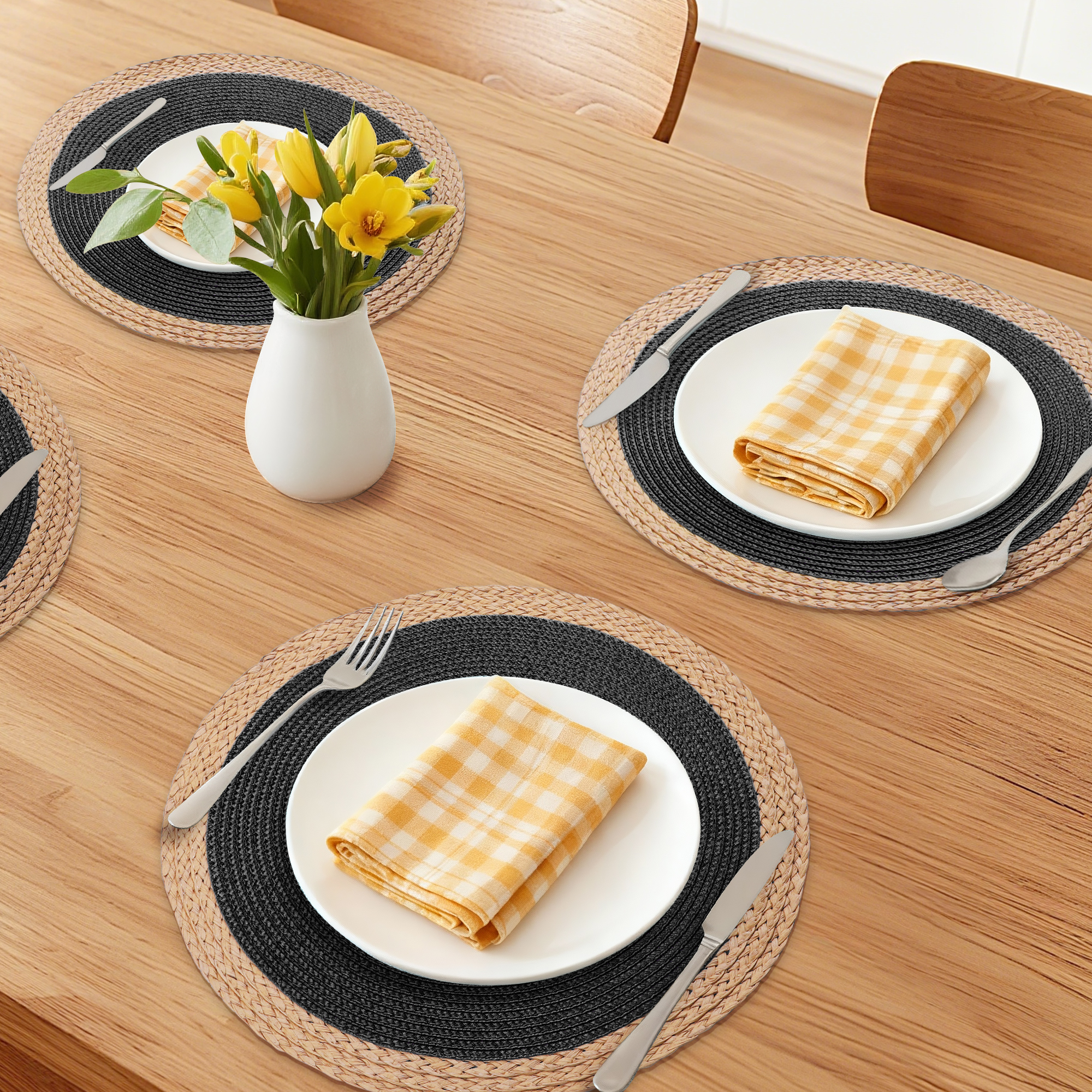 Unique Bargains Farmhouse Placemats Set of 6 Washable Kitchen Table Mat Black