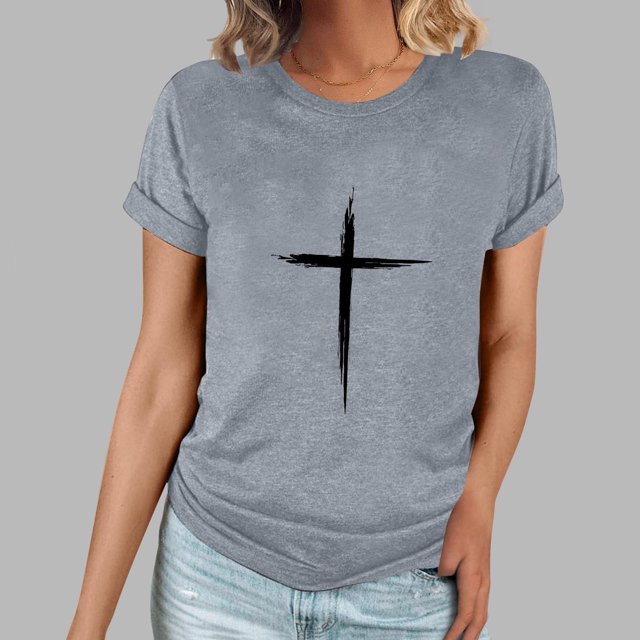 Fiudx Liquidación de Ahorros de Verano Camiseta Informal de Manga Corta con Cuello Redondo Estampada para Mujer