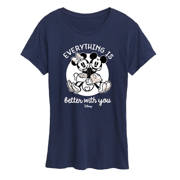 Disney - Mickey & Friends - Mickey & Minnie in Love - Everything is Better with You - Women's Short Sleeve Graphic T-Shirt