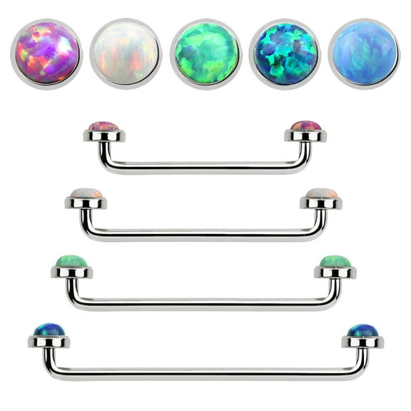 Luxe Modz 14G Internally Threaded Bezel-Set Opal Surface Staple Barbell Surgical Steel Body Piercing Jewelry Women Men