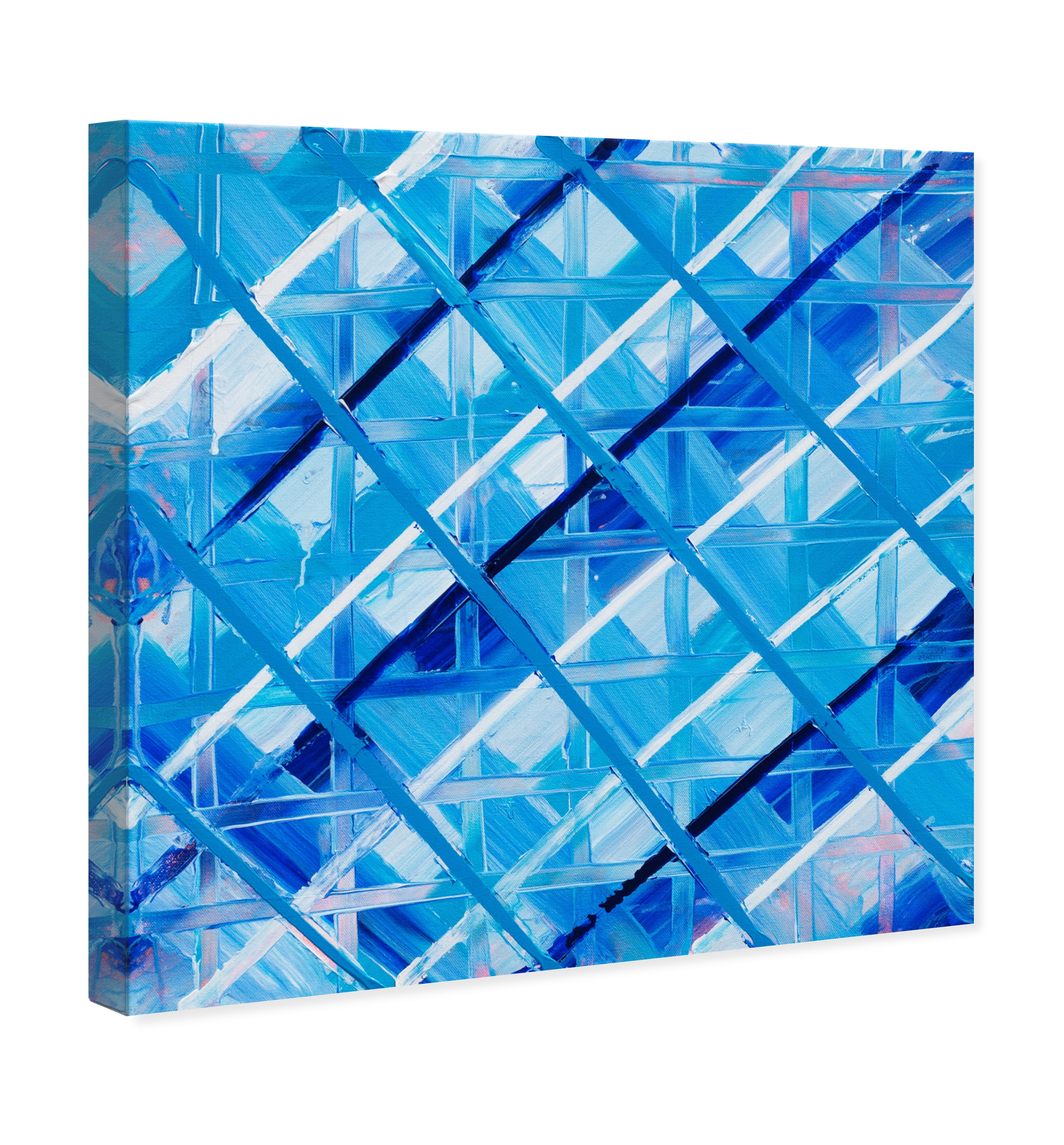 Wynwood Studio Abstract Modern Canvas Art - Blue Square Mosaics, Wall Art for Living Room, Bedroom, and Bathroom, 12 in x 12, Blue Home Decor