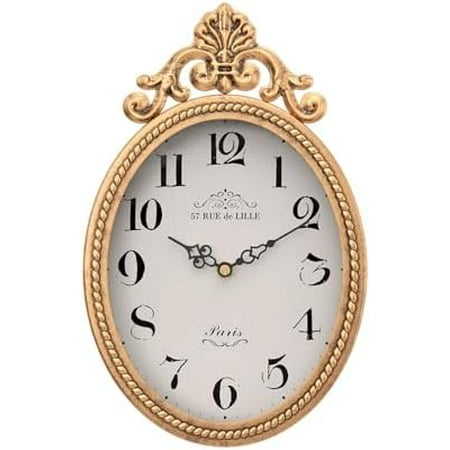 Small French Retro Decorative Wall Clock, Antique Gold Vintage Oval Style,Silent Battery Operated Boho Decor Wall Clocks for Farmhouse,Kitchen,Bedroom,Bathroom(10.4 H x 6.7 W)