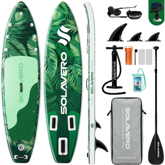 SOLAVERO Inflatable Stand Up Paddle Board with SUP Accessories, Anti-Slip EVA Deck, 11'×33" Blow Up Paddle Board Adults & Youth