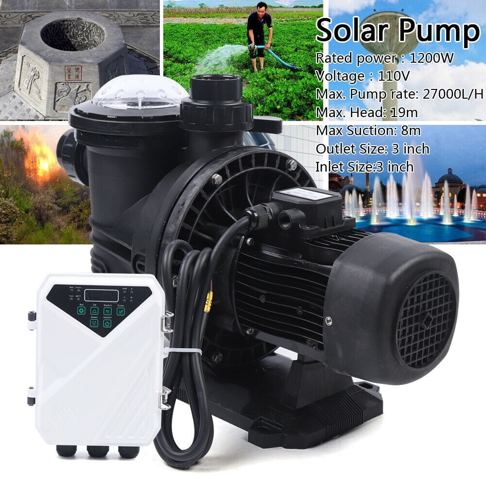 Miumaeov Solar Pool Pump DC Off Grid System Heater 1200W 110V 27000 L/H +  MPPT Controller - Walmart.com
