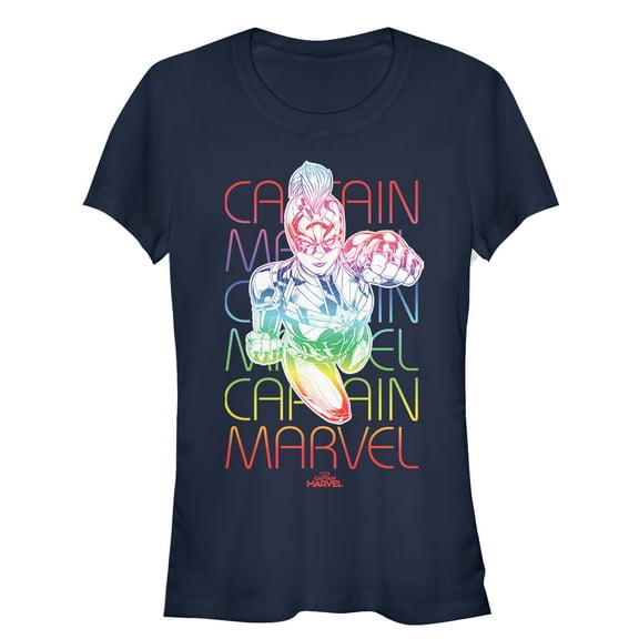 Junior's Marvel Captain Marvel Rainbow Kree  Graphic Tee Navy Blue Large