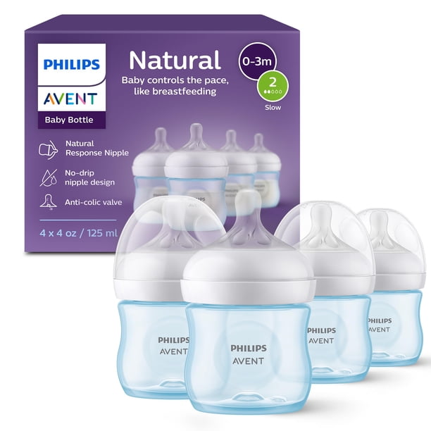 Biberones Philips Avent Natural 120 mL azules, paquete de 4