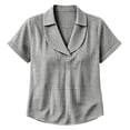 thumbnail image 6 of VBVC Women's Gingham V Neck Short Sleeve Top , Ladies' Relaxed Fit Collared Blouse , Casual Summer Loose Tunic Shirt For Women, Black , XS-4XL, 6 of 6