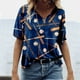 thumbnail image 2 of Gibobby Camisas mexicanas con cuello en V para mujer Camiseta suelta informal con cuello en V para mujer, blusa manga corta con estampado(Azul,CH), 2 of 4