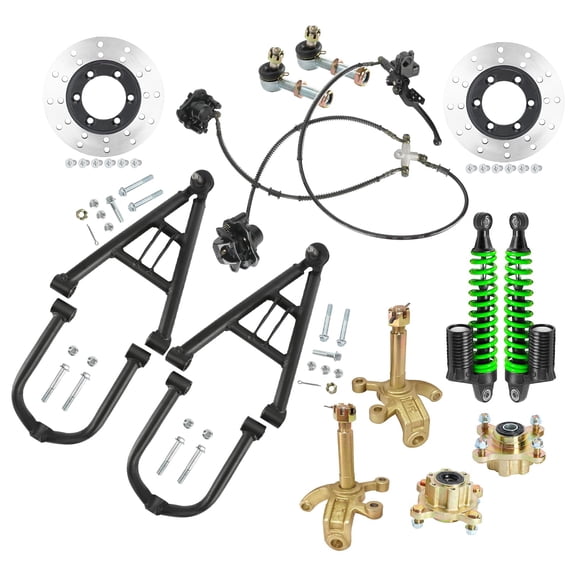 300mm 12" Front Suspenion Upper Lower Shock Swing Arm Kit & Steering Knuckle 4 Lug Wheel Hub & 320mm 12.6" Shocks & Brake Kitfor DIY Part Go Kart ATV Quad Buggy 4 Wheeler Golf Cart