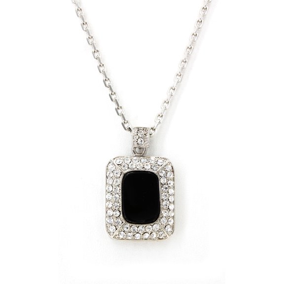 Faux Onyx Rhinestone Charm Necklace - Black - NE-10-004