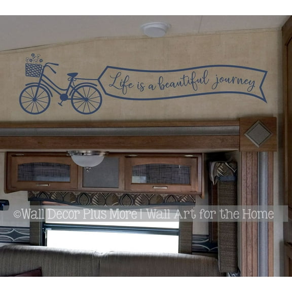 Inspirational Vinyl Wall Art Life Beautiful Journey Bike - Inspirational Quotes Wall Sticker - Spring Motivational Wall Art - Wall Decals Quotes Motivational 42x10-Inch Deep Blue