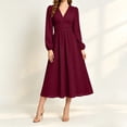 thumbnail image 4 of GUACER V Neck Midi Dresses for Women Long Sleeve Puff Sleeve Wrap Waist A-Line Polka Dot Elegant Dresses for Wedding Guest Fall, 4 of 6