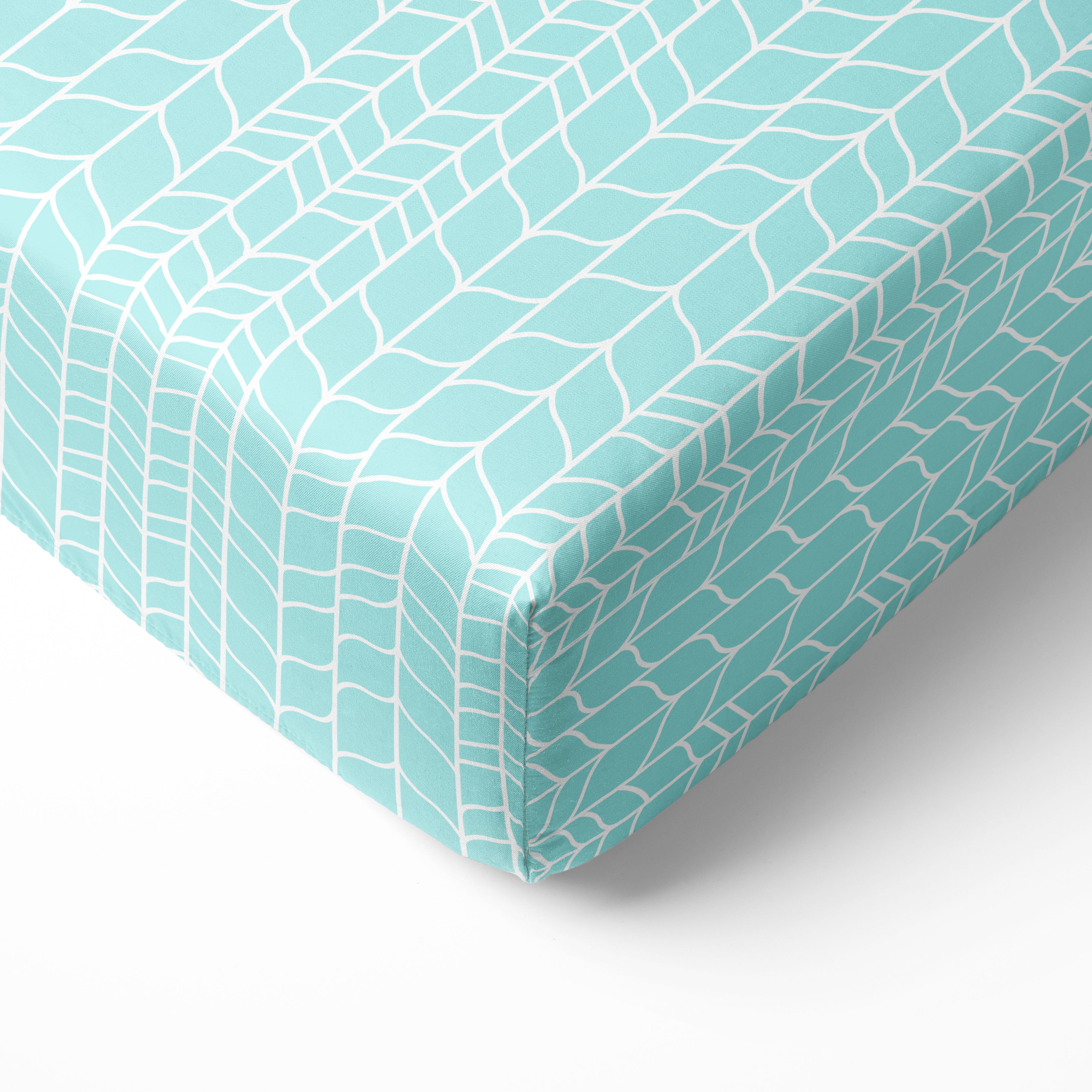 Crib or Toddler Bed Fitted Sheet 100% Cotton Percale, Safari Jungle Aqua/Orange/Grey