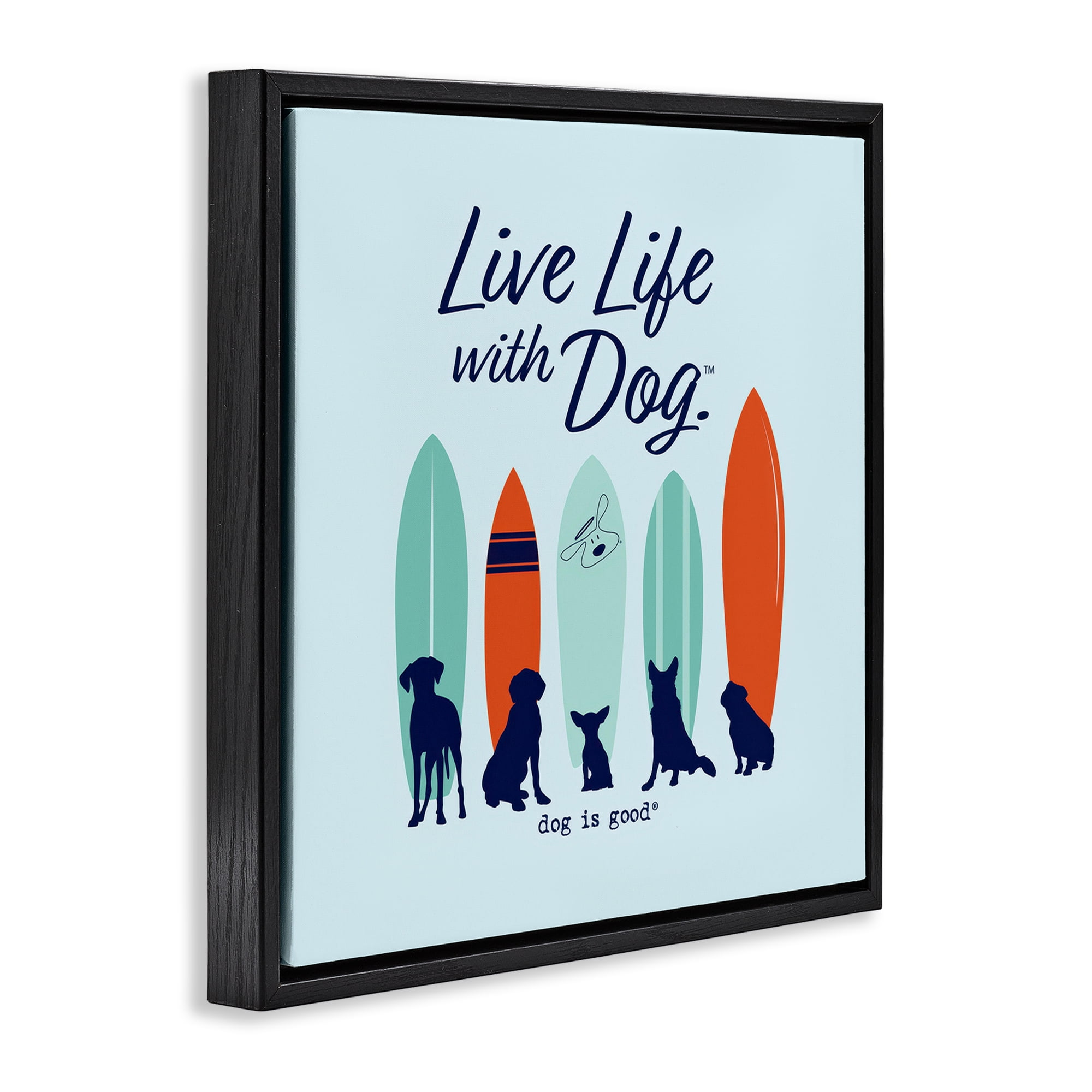 Stupell Industries Surfboards & Dogs Phrase Animals Painting Black Floater Framed Canvas Art Print Wall Art, 18 x 18