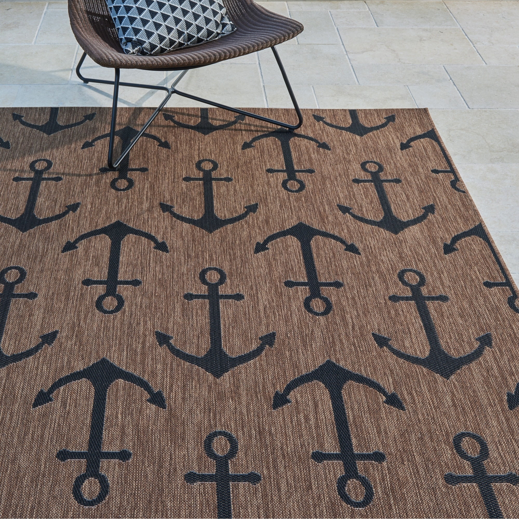 Gertmenian Paseo Maritime Havana Brown Nautical Anchor Indoor/Outdoor Area Rug 8'9" x 13'1" 9' x 12'
