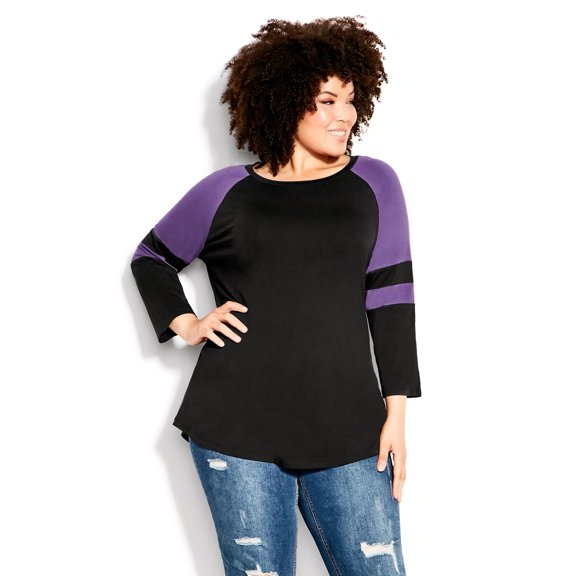 Avenue Women's Plus Size Splice Relaxed Fit Sleeve Top