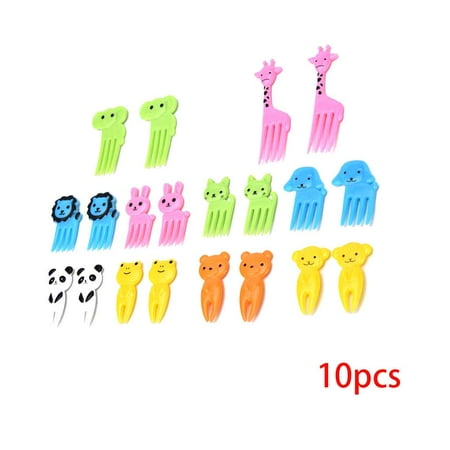 Purple Cake Fork - 10 PCS Animal Fruit Fork Mini Cartoon Children Snack Cake Dessert Food Fruit Pick Toothpick Lunches Decor Random Color