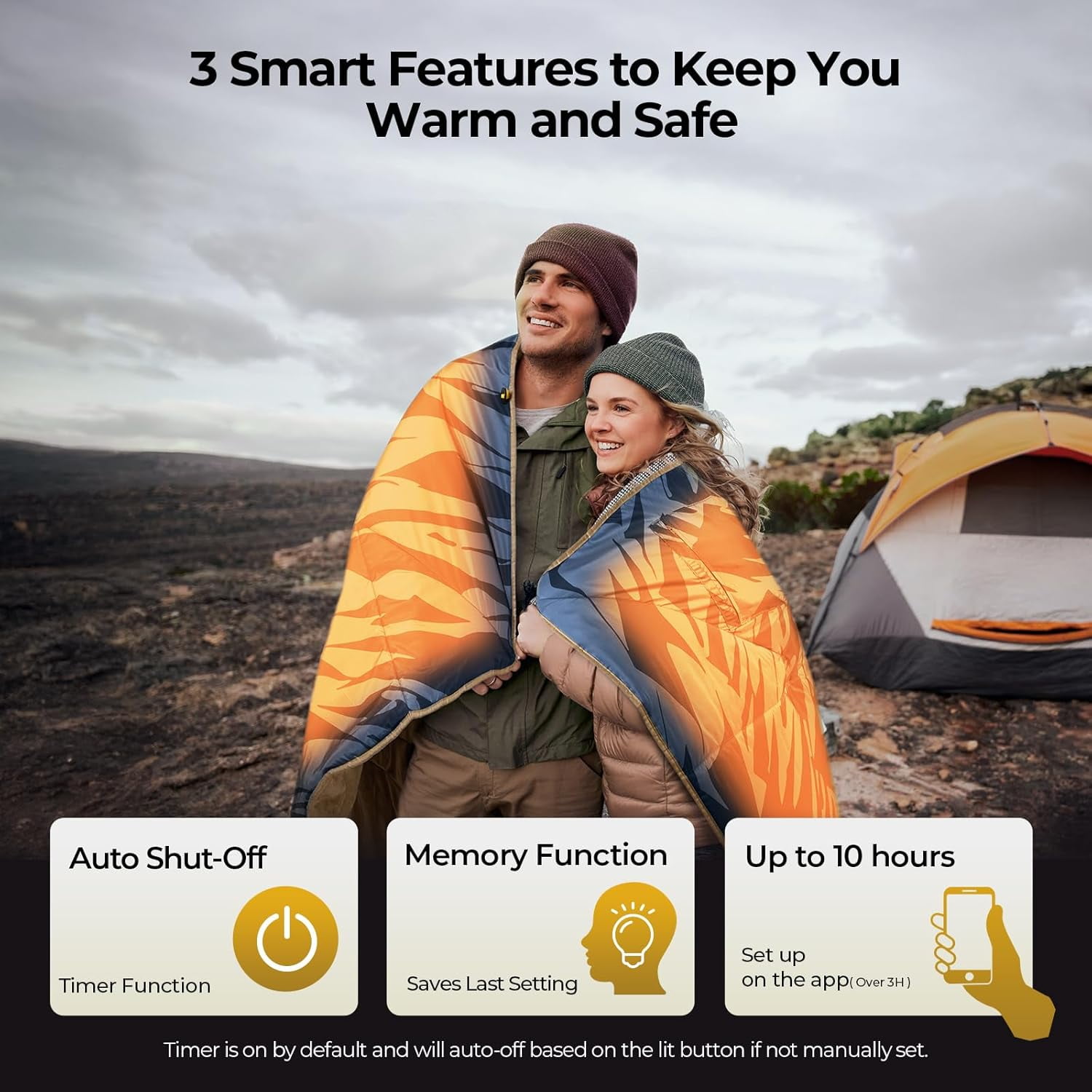 BougeRV Heated Car Blanket Electric w/ 5-Level Setting App Control for Winter Camping Overlanding Tent RV Ice Fishing Blue