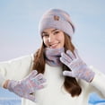 thumbnail image 6 of Winter Knit Beanie Hat Scarf Set for Women, Fleece Lined Touchscreen Gloves and Warm Neck Warmer, 3-in-1 Winter Set for Cold Weather Outdoor Activities - Beige, 6 of 8