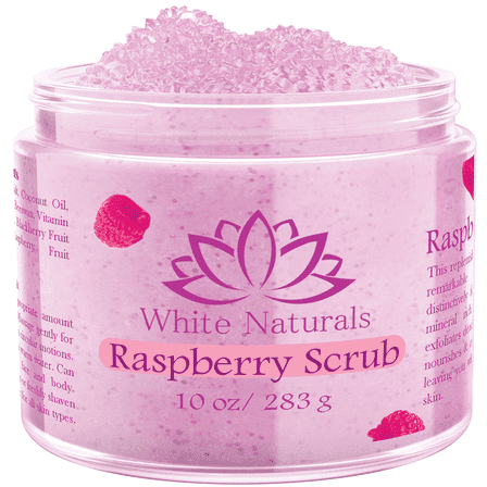Organic Raspberry Scrub, Natural Exfoliating Salt Body & Face Scrub, Pure Exfoliator Helps with Moisturizing Skin, Cellulite, Dead Skin Cells, Deep Cleansing, Moisturizes 10 oz
