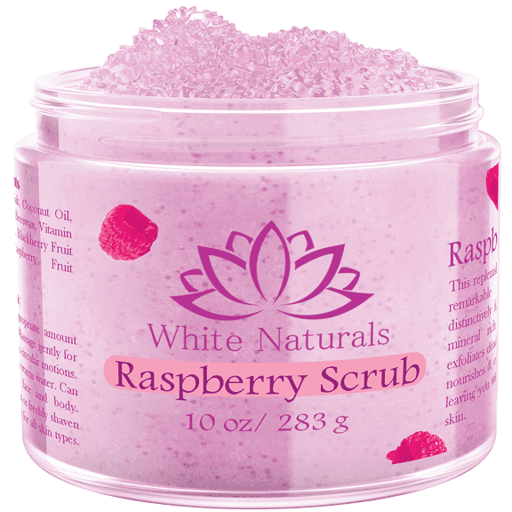Organic Raspberry Scrub, Natural Exfoliating Salt Body & Face Scrub, Pure Exfoliator Helps with Moisturizing Skin, Cellulite, Dead Skin Cells, Deep Cleansing, Moisturizes 10 oz