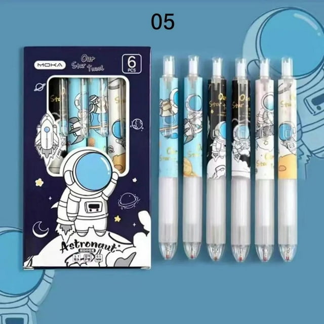 TFixol 0.5mm Cartoon Erasable Gel Pen Set - 6PCS Interstellar Design, Blue/Black Ink, Compact & Lightweight for Students & Gifting