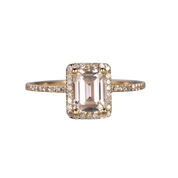 Best 1.25 Ct Moissanite and Diamond Ring with Emerald cut in Rose Gold