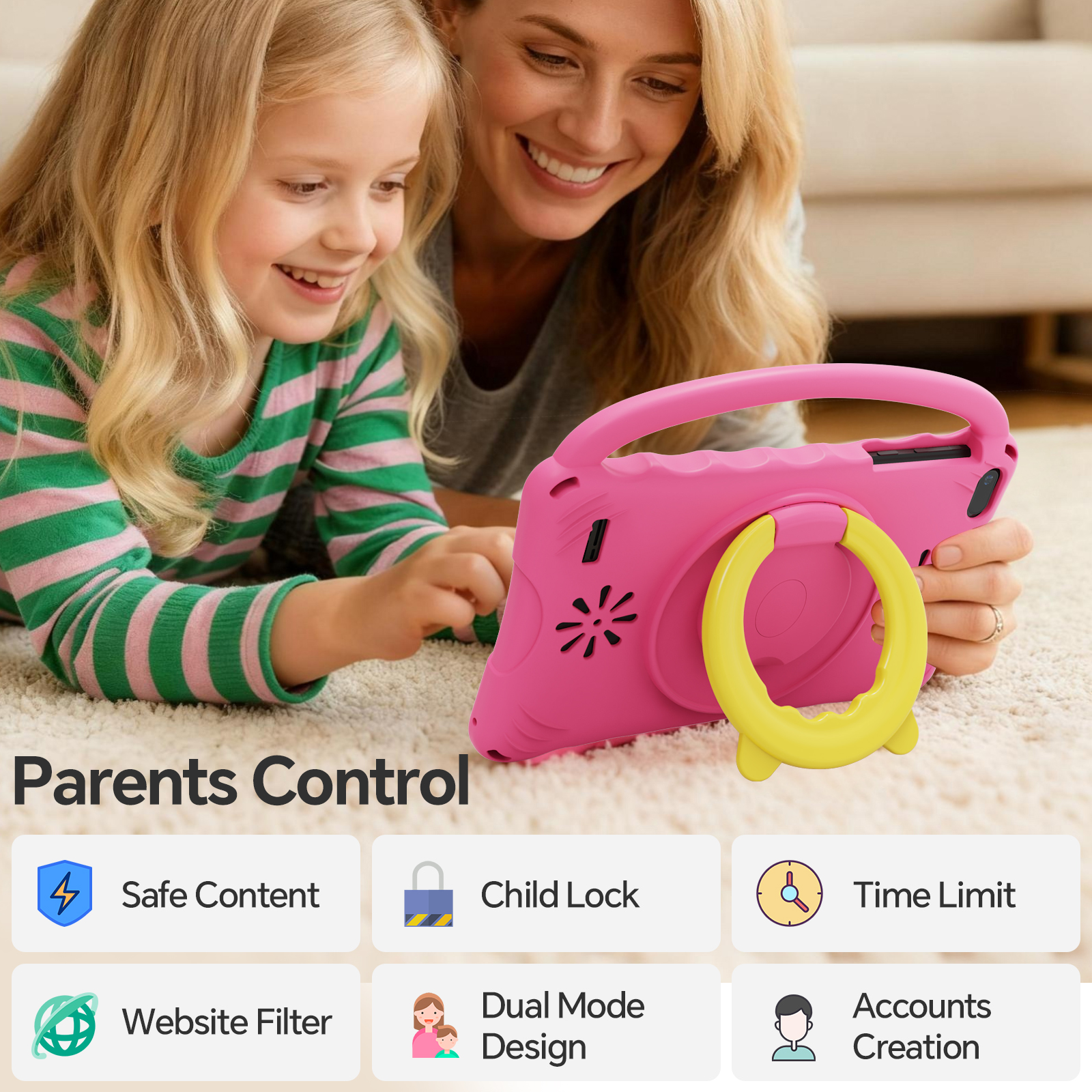 Digiland 7 inch Kids Tablet, 4GB Ram 32GB Rom Android Kids Tablet with Parental Control, Eye Protection Screen for Kids 4-12, Portable Handheld Children Tablet（Pink）