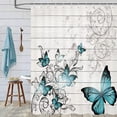 thumbnail image 2 of Teal Butterfly Rustic Shower Curtain, Butterflies with Floral Flower on Wooden Plank Shower Curtain Bathroom Decor with Hooks Waterproof 36 x 70 inches, 2 of 2