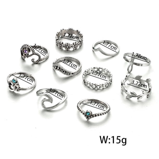 Anillos para mujer, regalos para mujer, 10 piezas/juego, anillos bohemios vintage apilables para mujer, anillos azules para los nudillos.