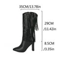 thumbnail image 4 of Black Women Pointed Toe Mid Calf Boots Side Zipper High Heel Tassel Accent For Winter Wear, 4 of 9