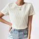 thumbnail image 3 of Gibobby Playera de Manga Corta con Cuello Redondo Camiseta informal manga corta con agujeros para mujer(Blanco,CH), 3 of 4